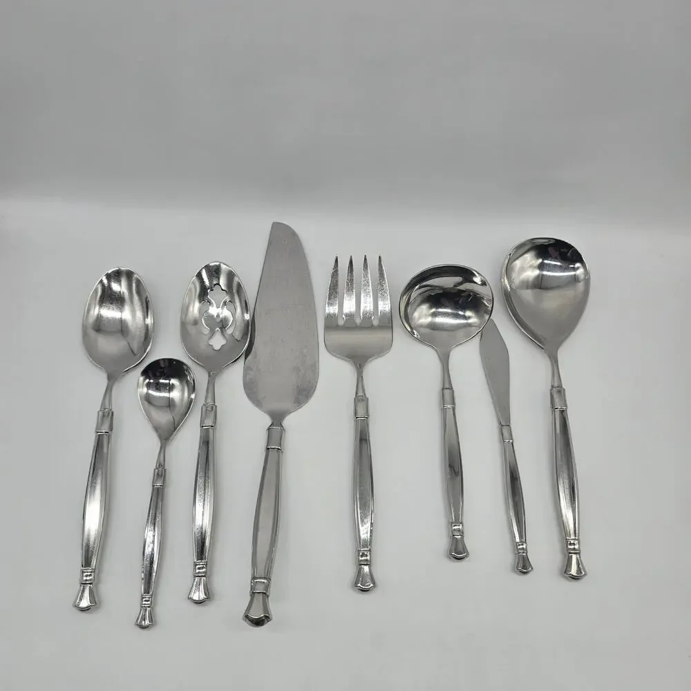 Oneida Act 1 Glossy Stainless Heirloom Cube Flatware Serving Set of 8 pieces